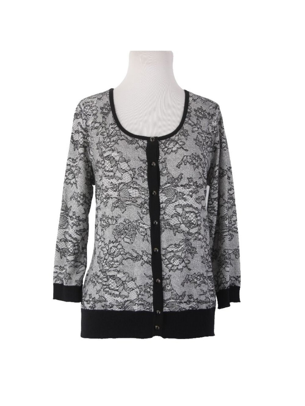New York And Company Cardigan Sweater $50 Sz L Black White Buttons Cotton